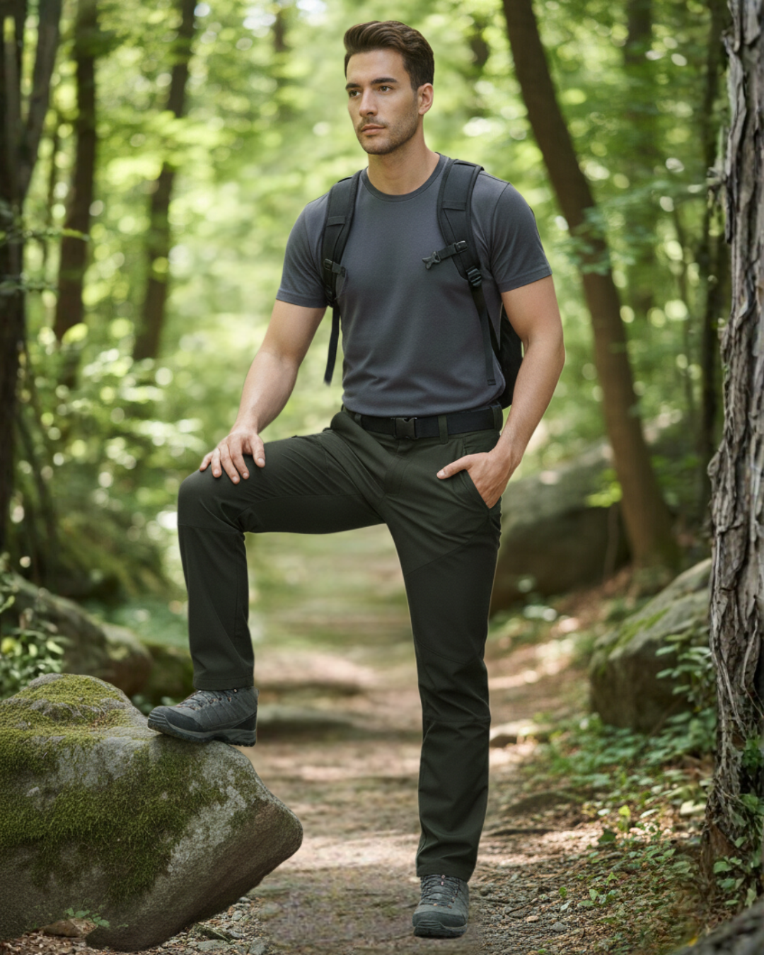 Pantalones de senderismo duraderos e impermeables para hombre con forro polar y cinturilla elástica