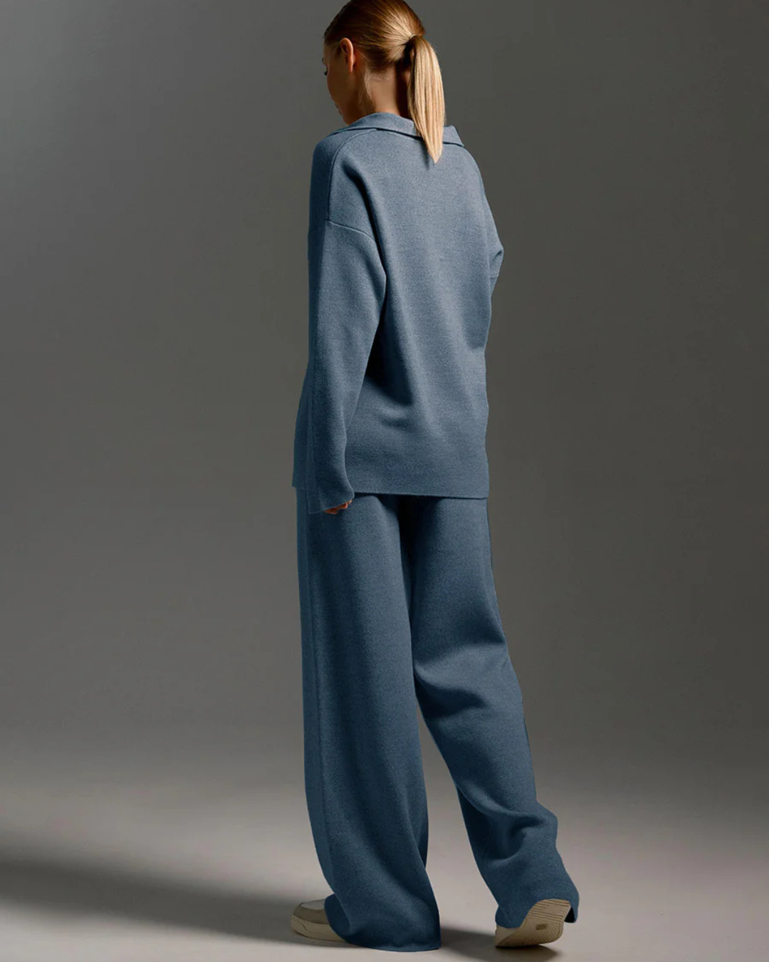 Conjunto de 2 Piezas para Mujer, Sudadera con Cuello de Polo y Pantalón de Pierna Ancha®