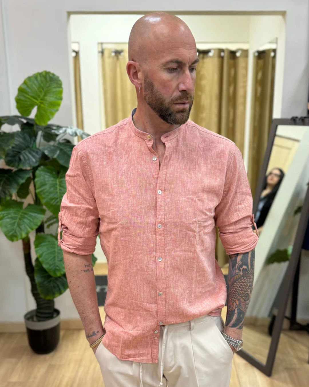 Camisa de Manga Larga en tejido de Lino para Hombre