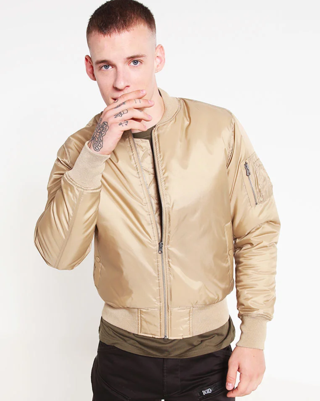 Chaqueta con Cuello Acanalado y Cierre de Cremallera para Hombre