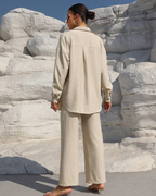 Conjunto de Camisa con Botones y Pantalón Ancho con Cintura Ajustada