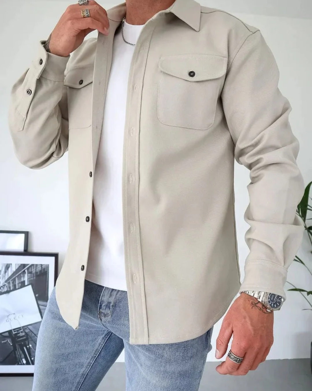 Camisa Manga Larga con Bolsillo para Hombre