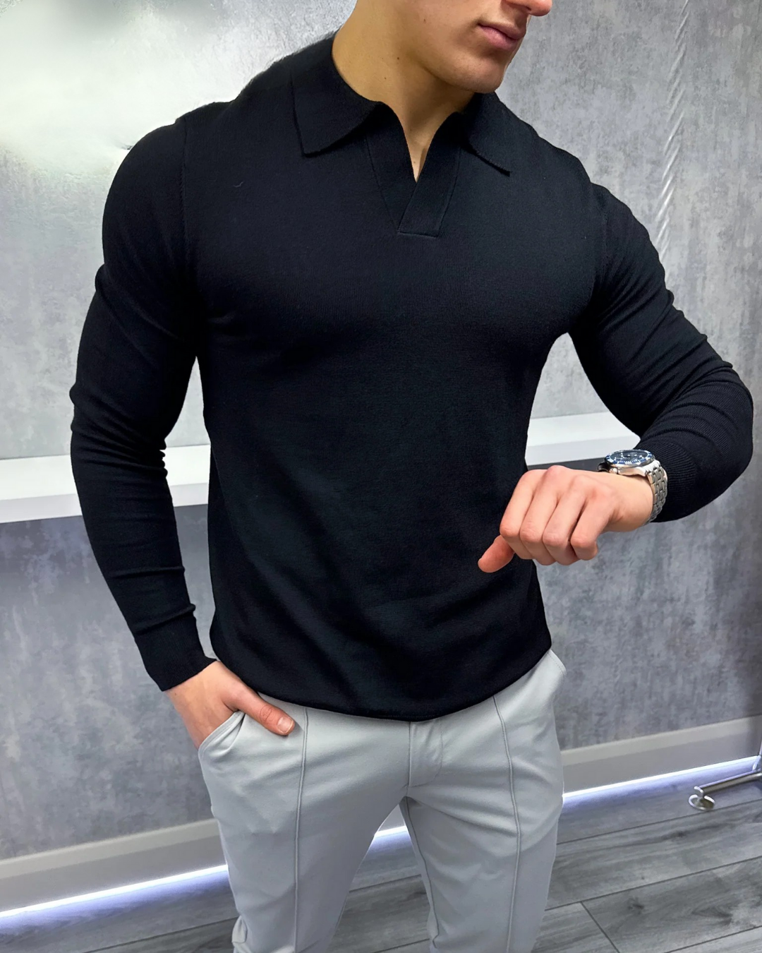 Polo de Manga Larga Suave y Transpirable para Hombre®