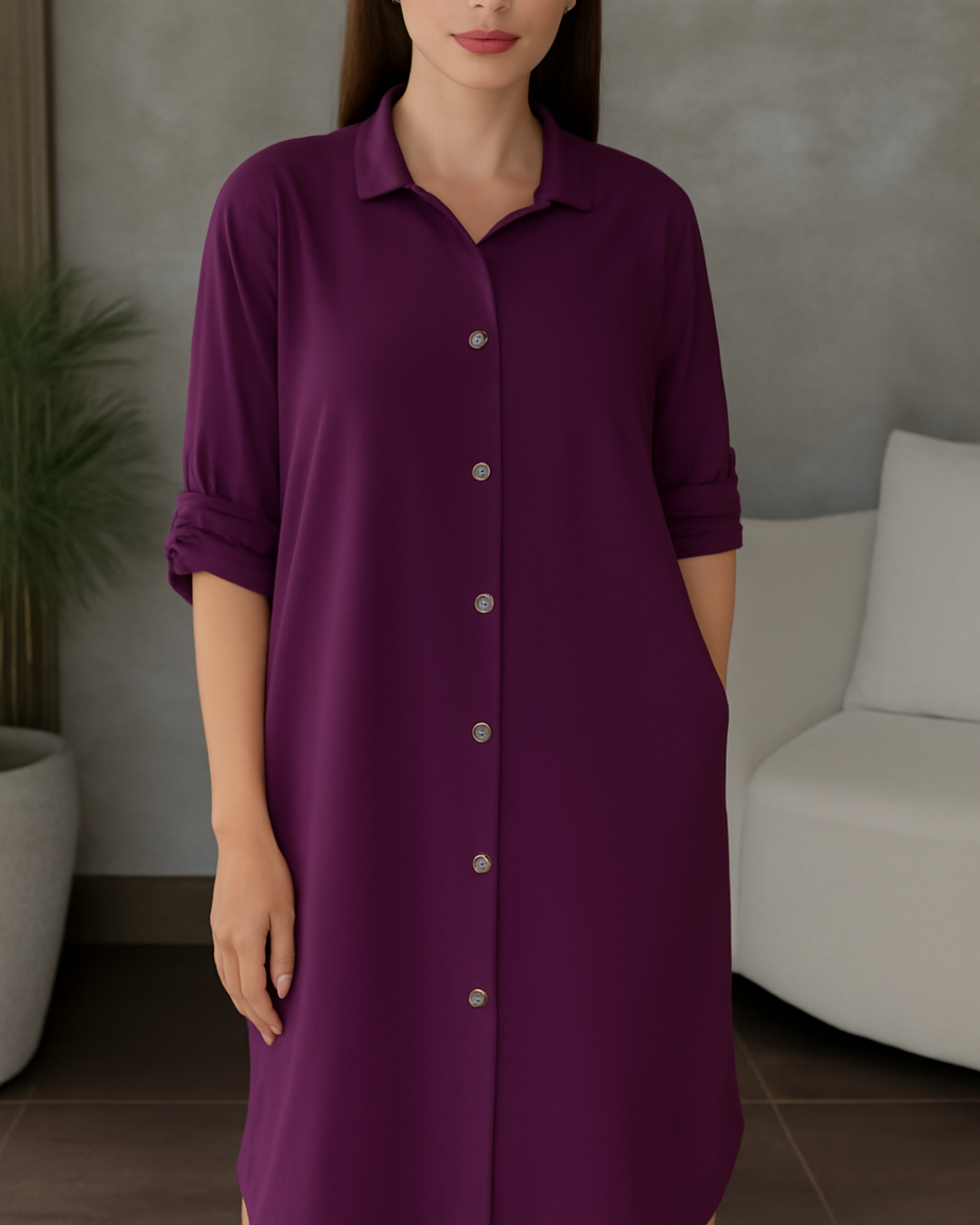 Vestido Camisero Holgado de Tela Fresca