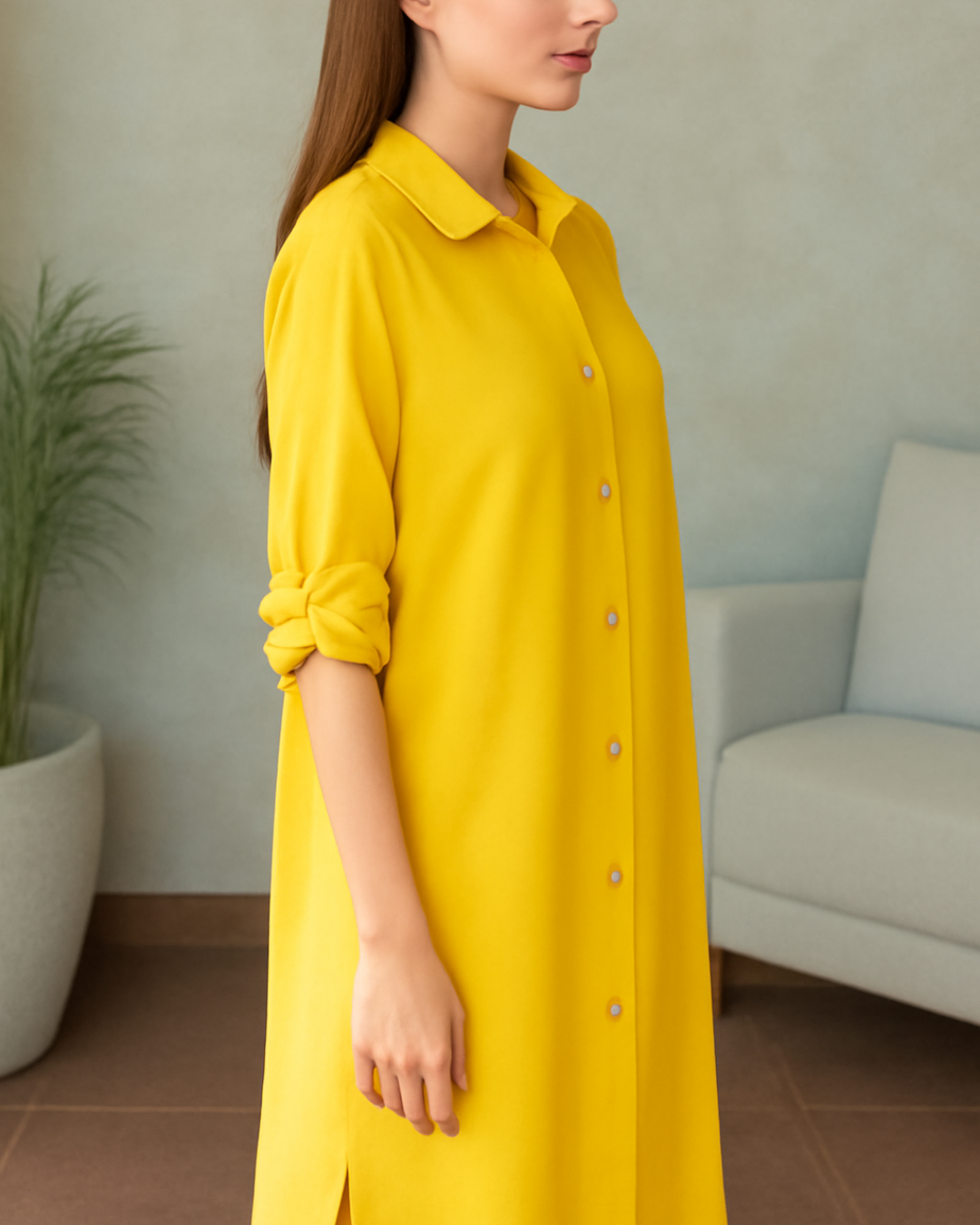 Vestido Camisero Holgado de Tela Fresca