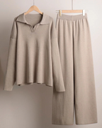 Conjunto de 2 Piezas para Mujer, Sudadera con Cuello de Polo y Pantalón de Pierna Ancha®