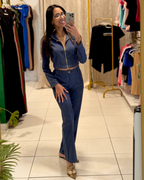 Conjunto con chaqueta crop y pantalón de corte recto para mujer®