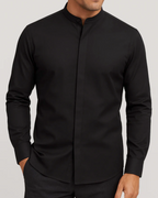 Camisa Manga Larga con Cuello Mao y Cierre Oculto para Hombre®