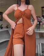 Conjunto Casual de Tirantes con Shorts y Falda de Corte Fluido