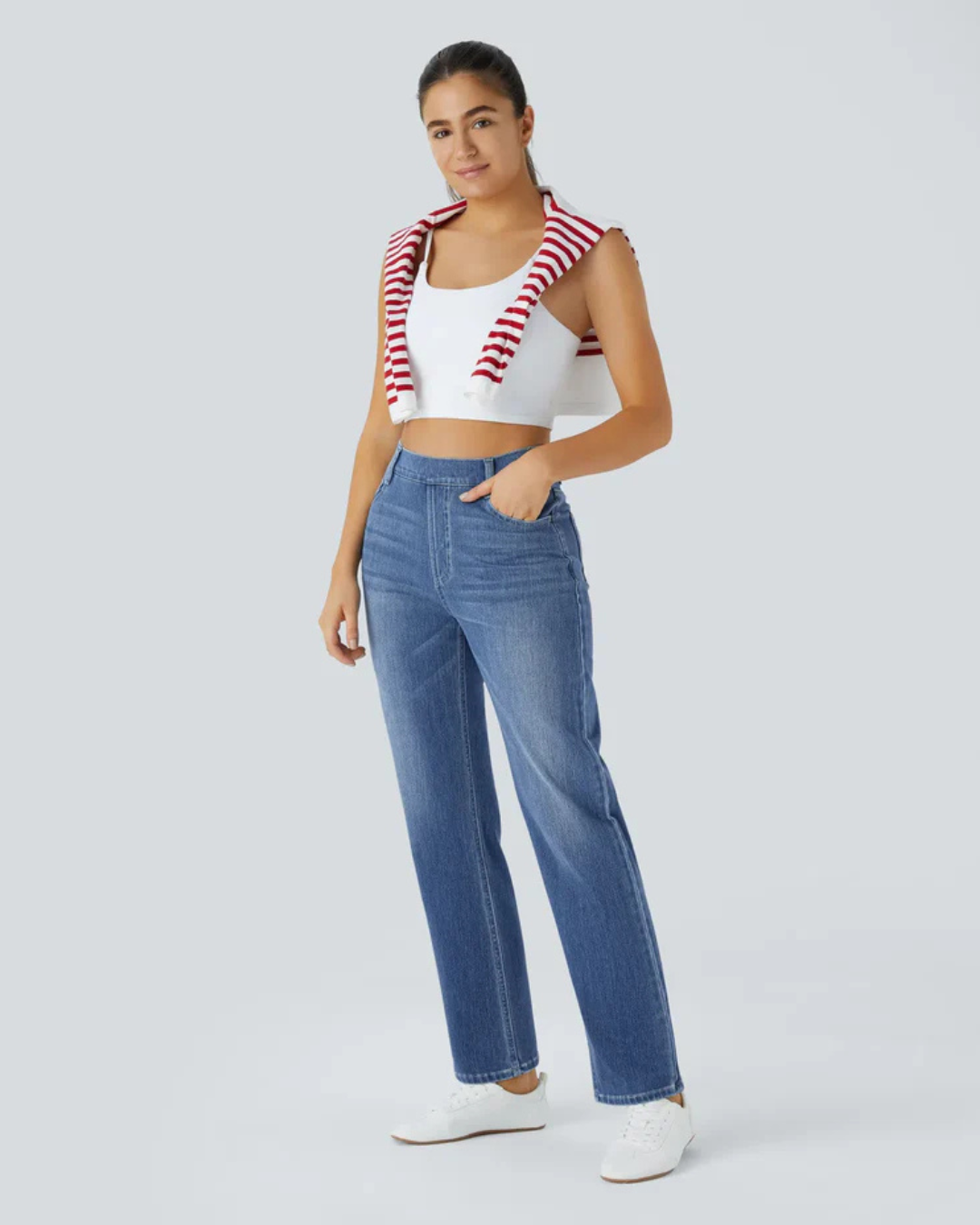 Pantalón de Mujer con Cintura Alta y Tejido Elástico, Comodidad y Estilo para el Día a Día