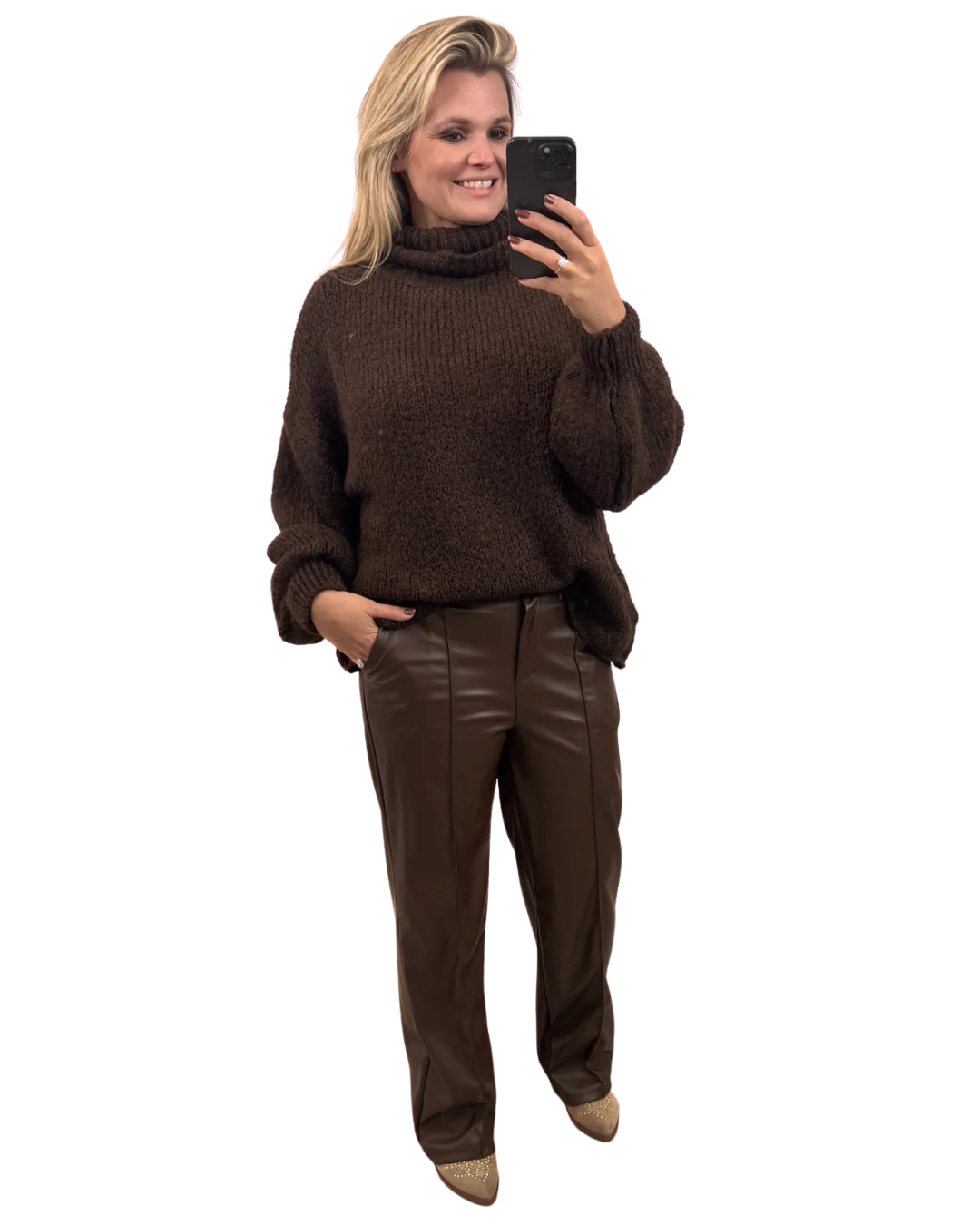 Pantalones rectos de cuero con cintura cómoda para mujer®