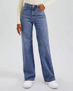 Pantalón Vaquero de Mujer de Tiro Alto con Piernas Largas y Múltiples Bolsillos