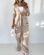 Conjunto Elegante de Blazer y Pantalón Palazzo en Beige Estilo Sofisticado y Moderno®