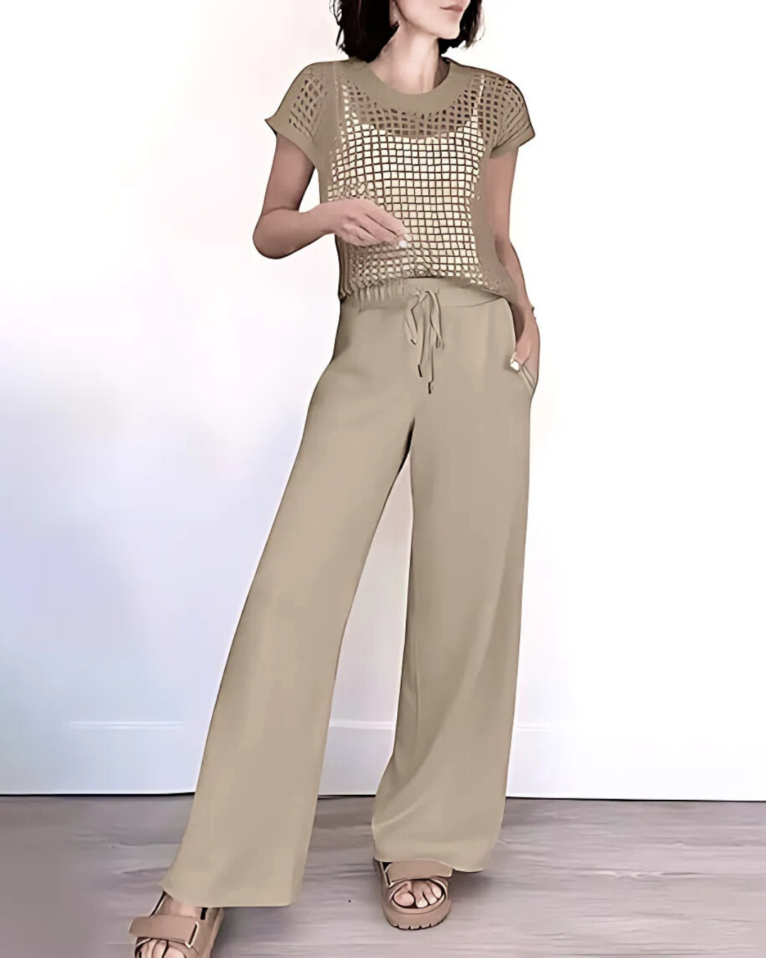 Conjunto de Camisa de punto en Crochet y Pantalón para Mujer
