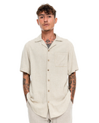 Camisa de Manga Corta para Hombre con Bolsillo Frontal y Tejido de Lino