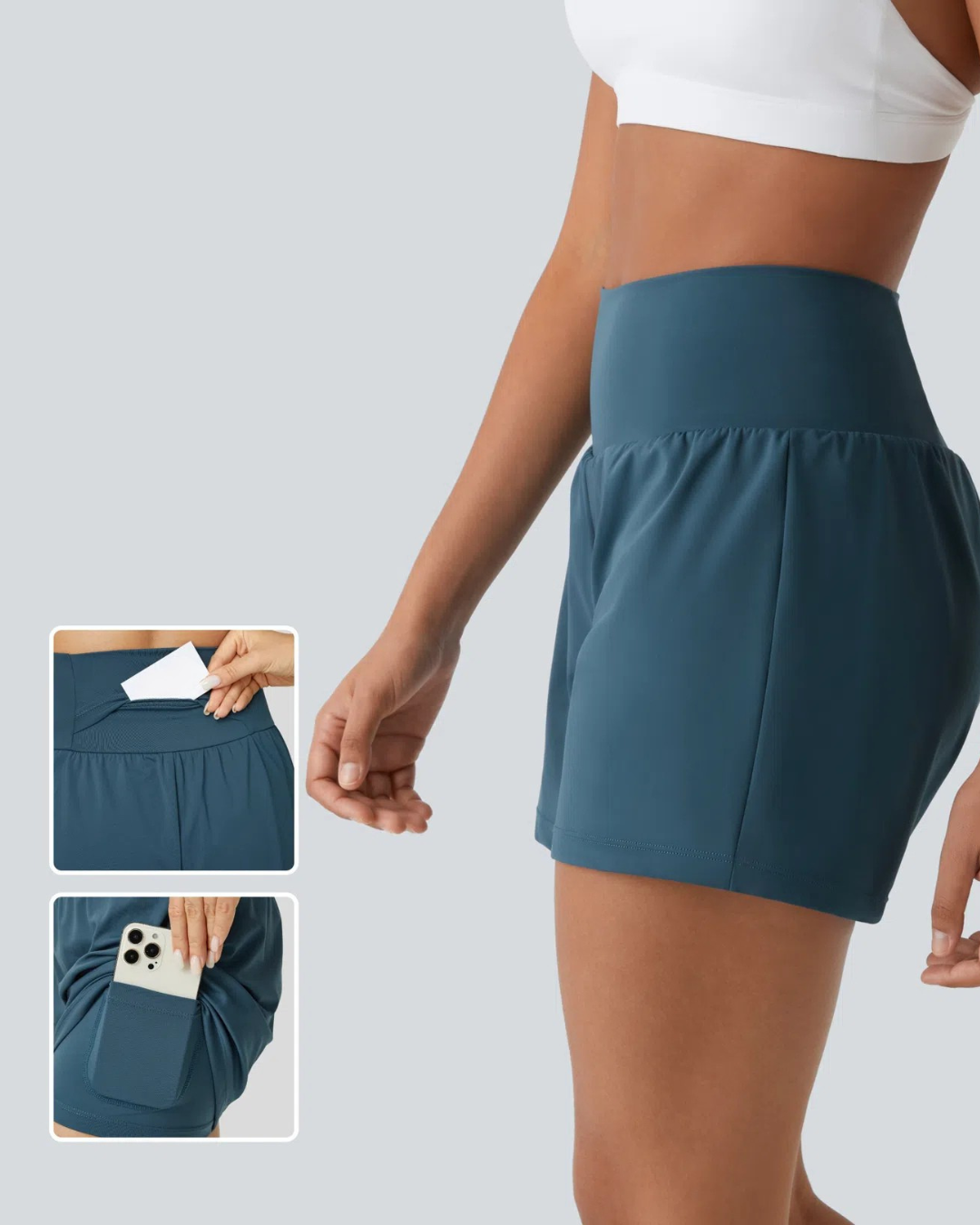 Short Deportivo de Tiro Alto con Bolsillo Trasero para Mujer