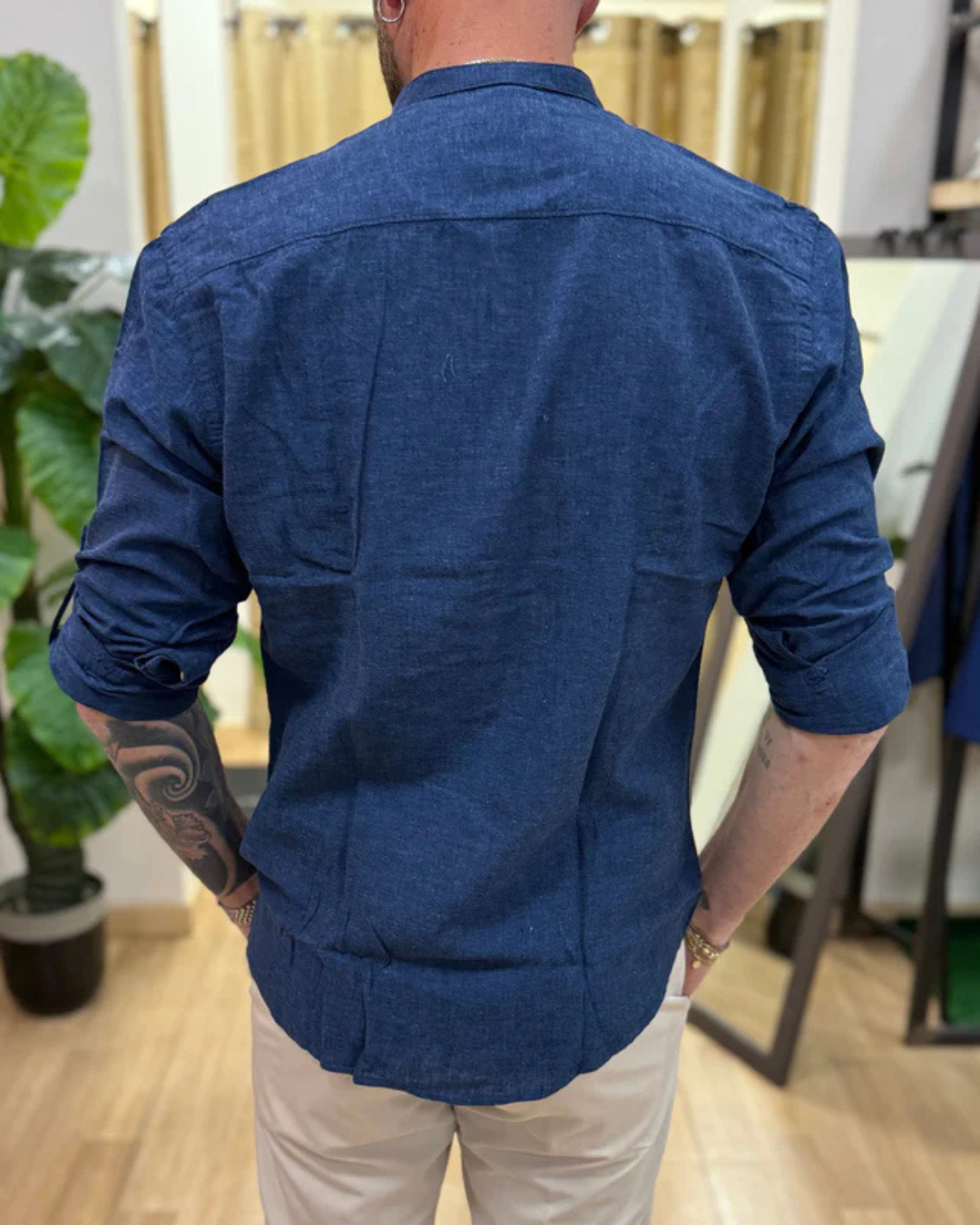 Camisa de Manga Larga en tejido de Lino para Hombre