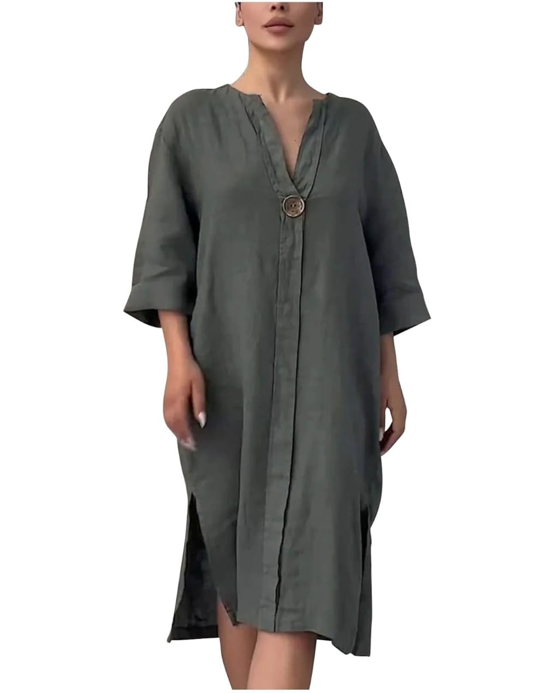 Vestido informal de lino transpirable con escote en V®