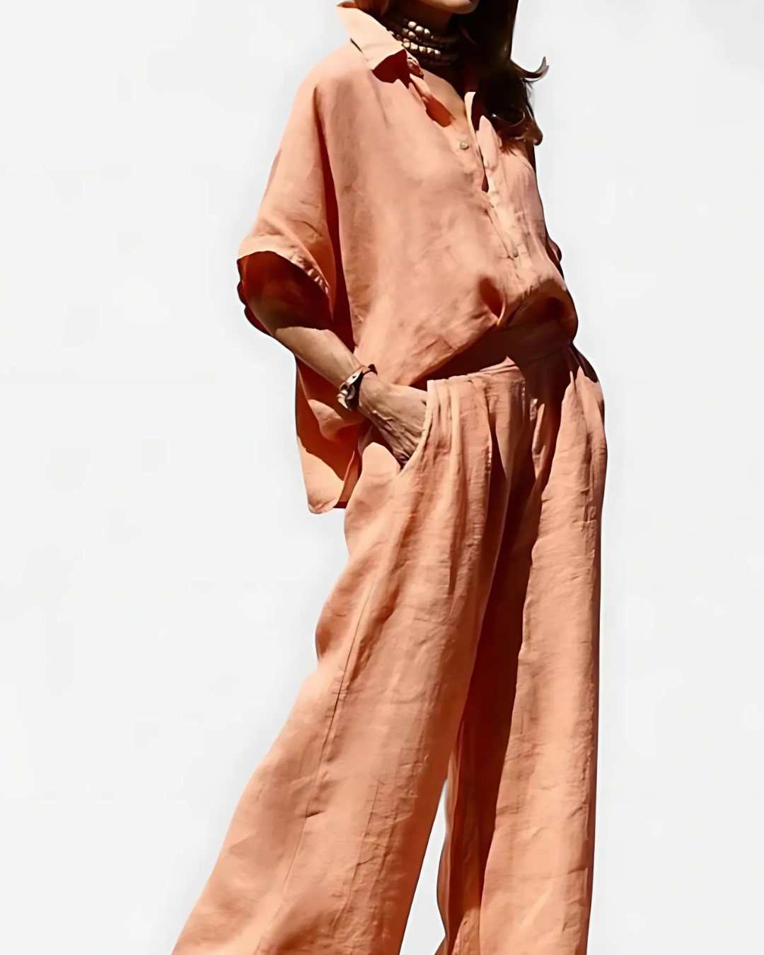 Conjunto de Camisa y Pantalón Holgado en Lino para mujer