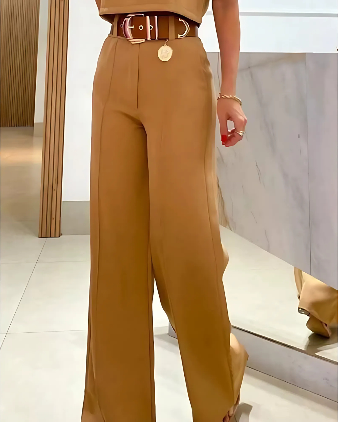 Conjunto Elegante con Top Corto y Pantalón de Pierna Ancha para Mujer®