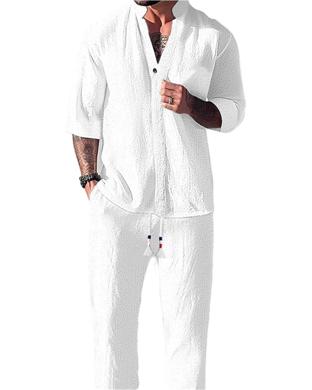 Conjunto de dos piezas en lino y algodón con mangas cortas