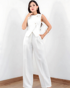 Conjunto de Dos Piezas de Top con Botones Elegante y Pantalón Corto Ancho para Mujer