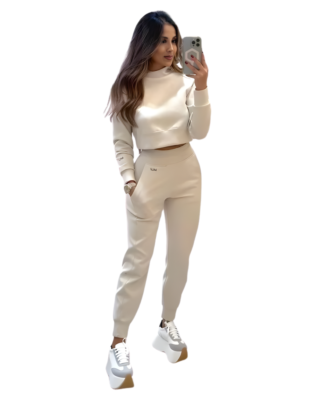 Conjunto de suéter crop de cuello alto y joggers para mujer