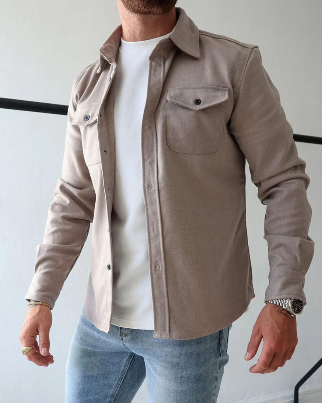 Camisa Manga Larga con Bolsillo para Hombre