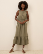 Vestido sin Mangas para Mujer en Lino con Volantes Ligero®