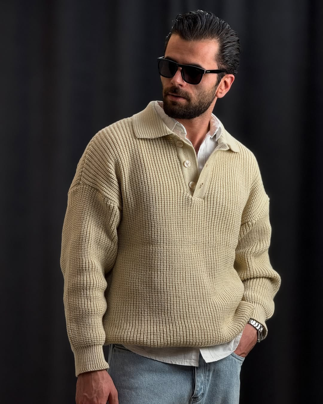 Jersey de punto con cuello polo para hombre