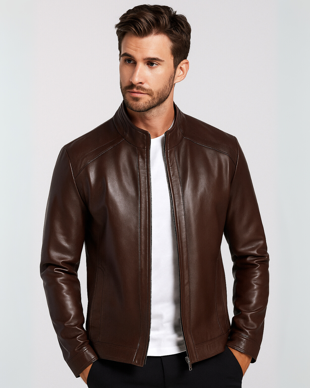 Chaqueta clásica de cuero para hombre