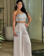 Conjunto de 2 piezas Top y Pantalón Palazzo con Lentejuelas