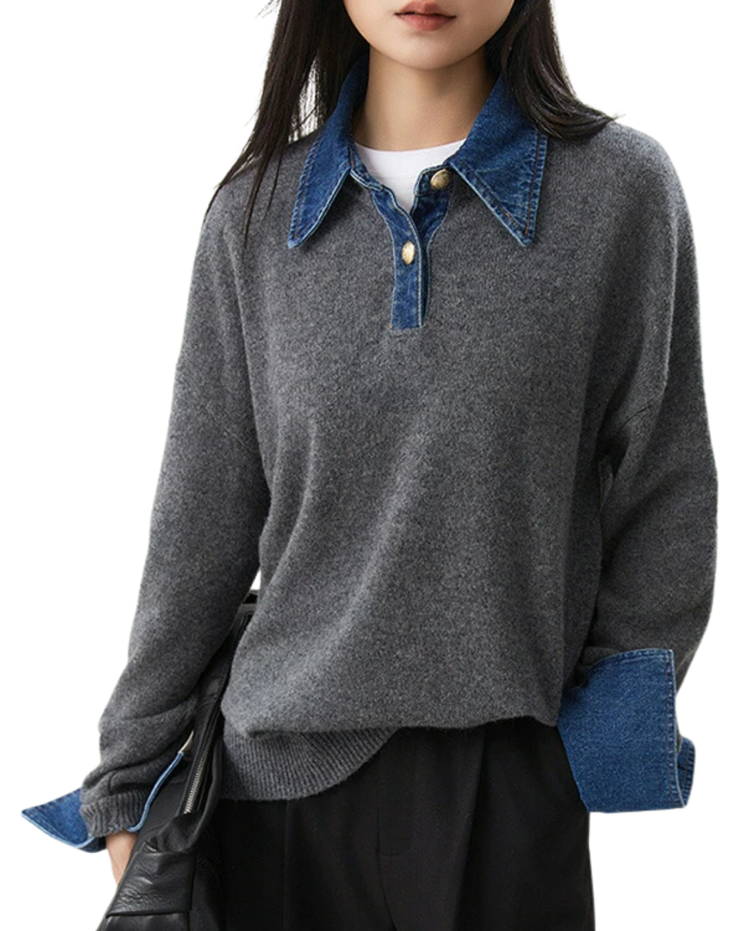 Camisa Manga Larga con Detalles en Mezclilla