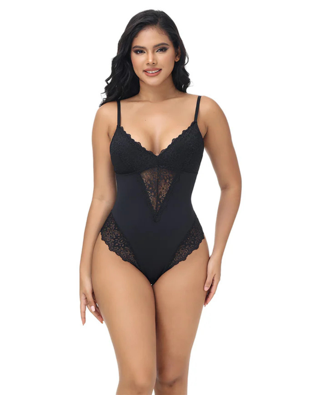 Body moldeador de una pieza en encaje sin mangas y con tirantes finos para mujer®