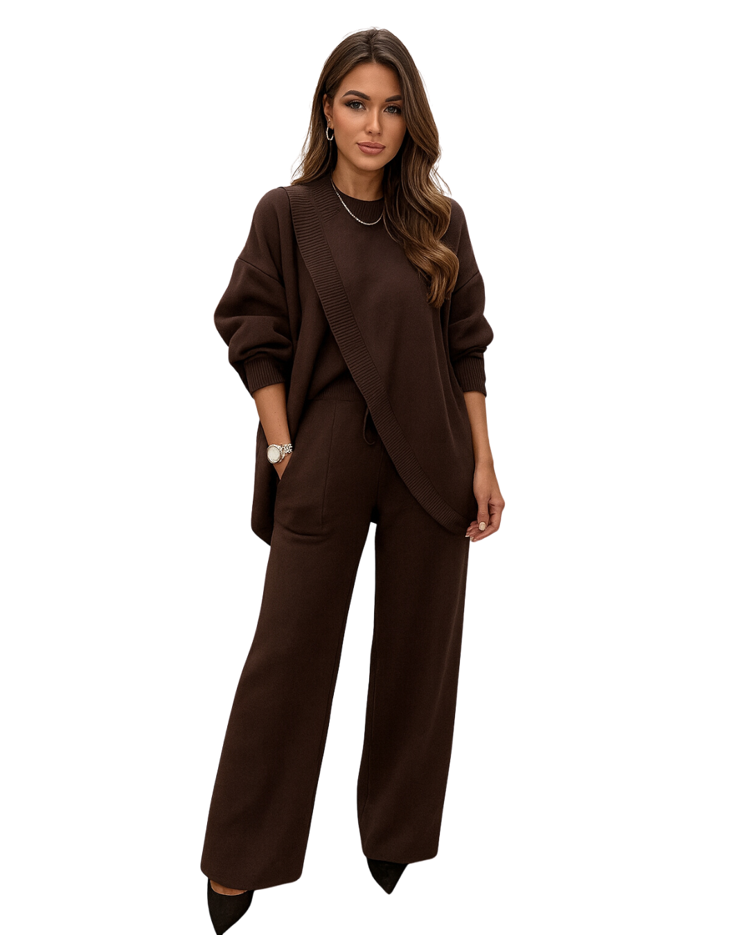 Conjunto de camiseta asimétrica y pantalones de pierna ancha para mujer