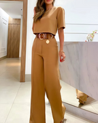 Conjunto Elegante con Top Corto y Pantalón de Pierna Ancha para Mujer