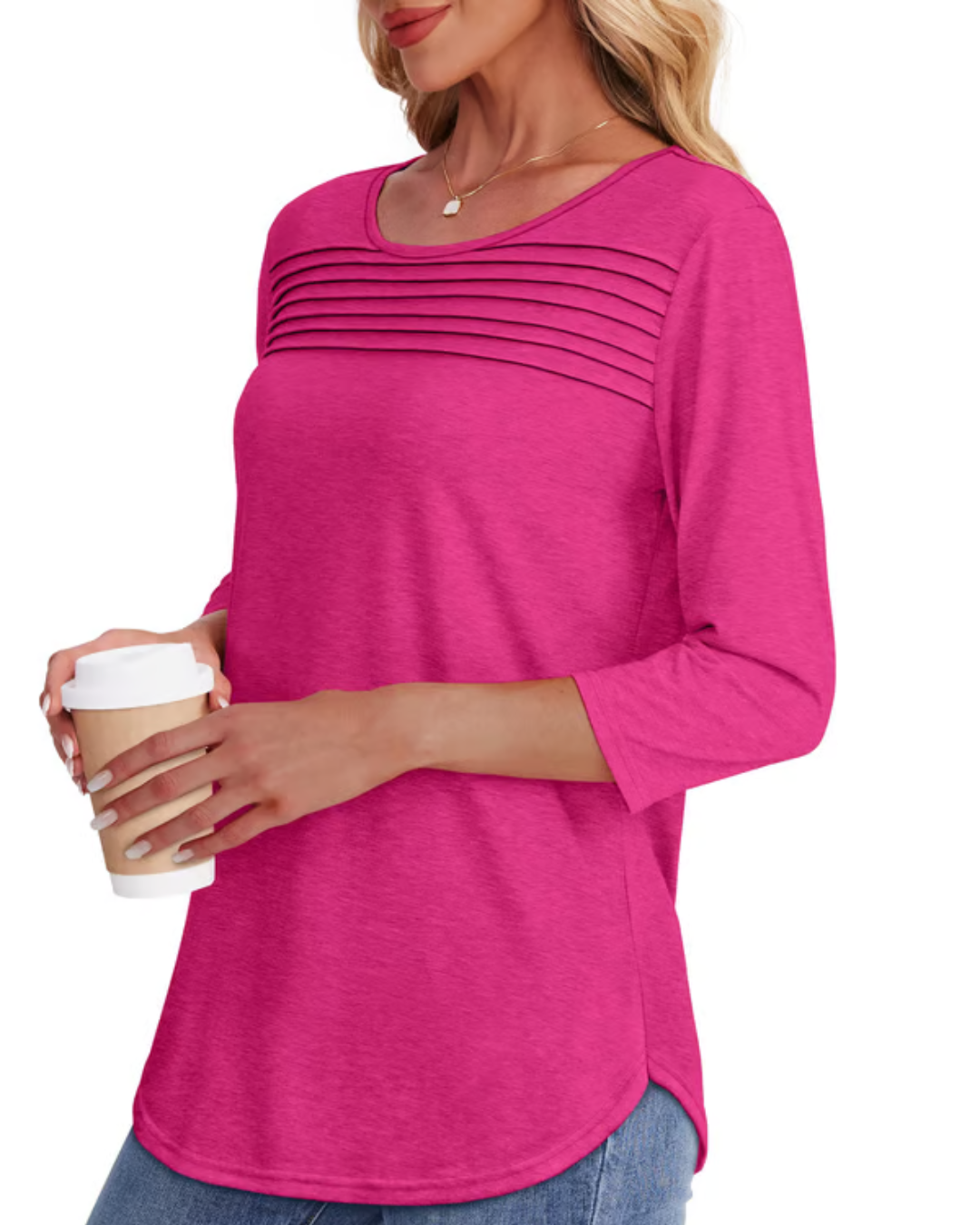 Blusa de Punto Ligero con Cuello Redondo y Manga 3/4 para Mujer