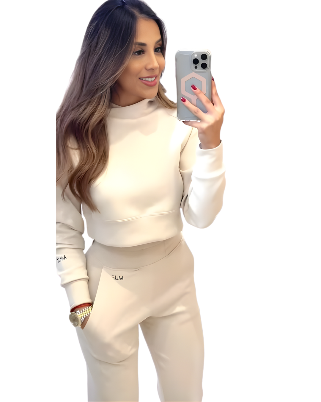 Conjunto de suéter crop de cuello alto y joggers para mujer