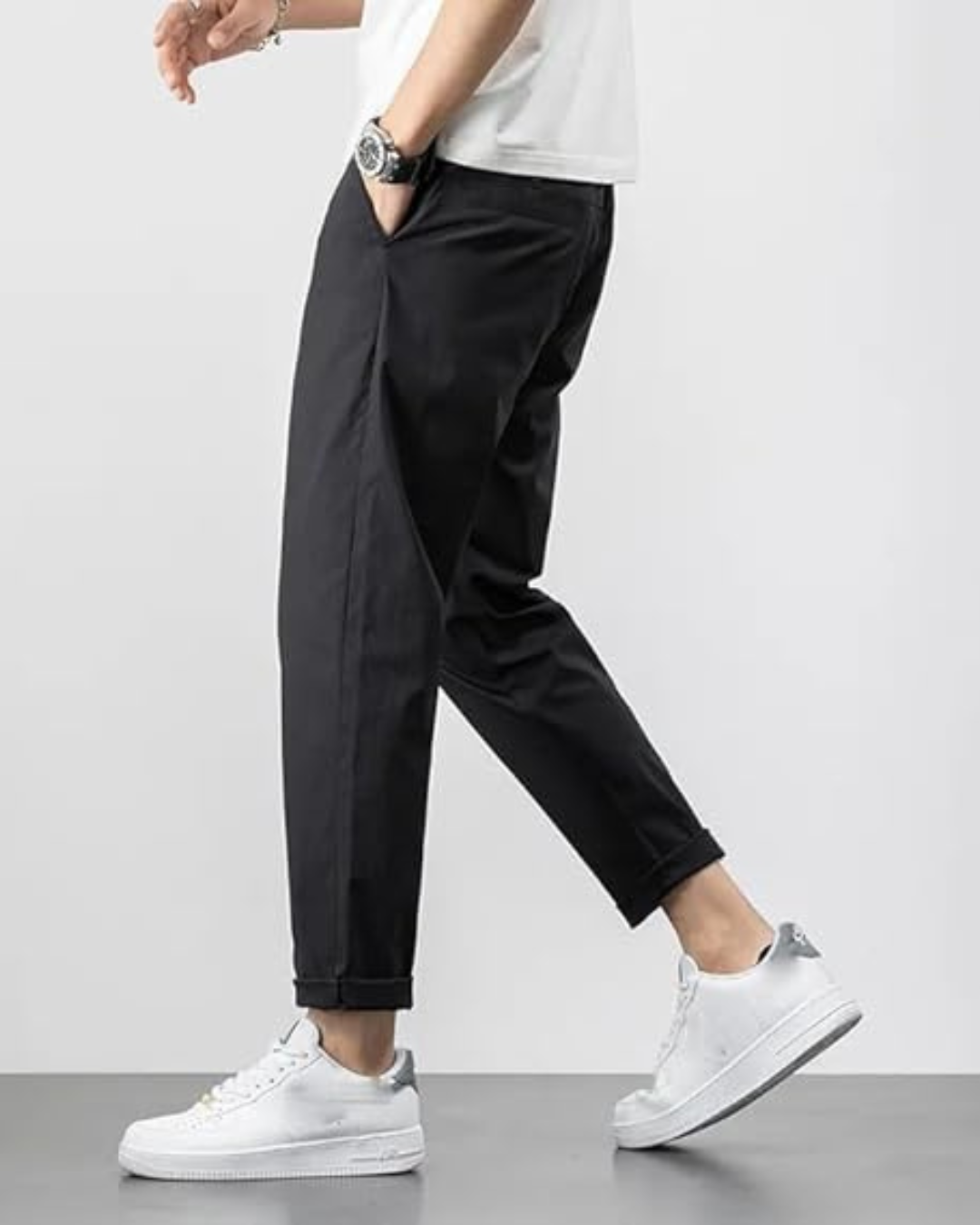 Pantalón Casual Unicolor Hombre con Bolsillos Laterales