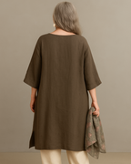 Camisa Suelta de Lino con Mangas 3/4 y Estilo Relajado