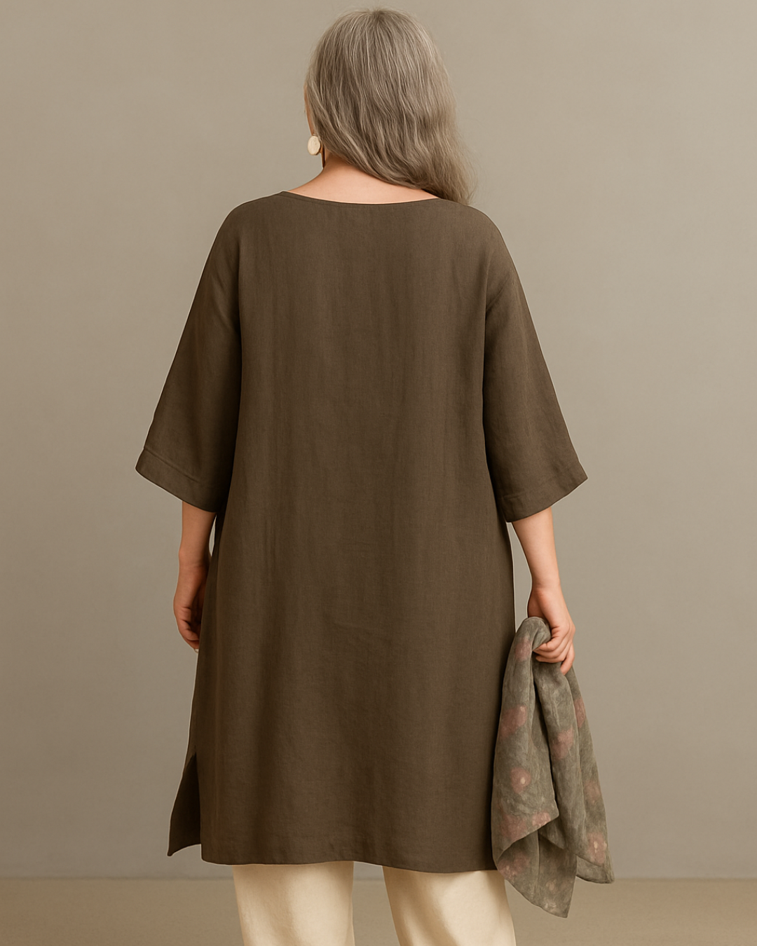 Camisa Suelta de Lino con Mangas 3/4 y Estilo Relajado