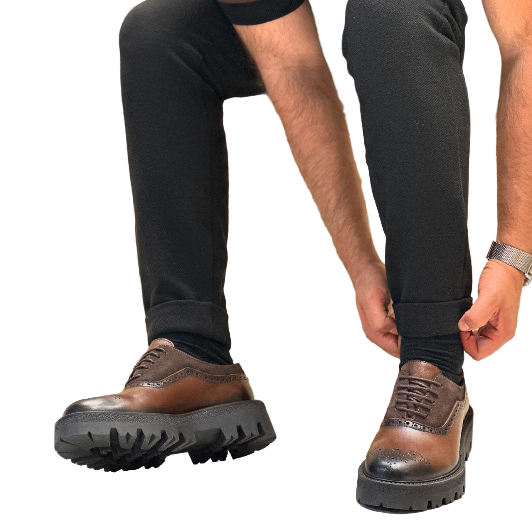 Zapatos casuales clásicos de cuero genuino y ante para hombre