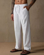 Pantalón con Corte Recto y Cintura Ajustable de Lino para Hombre