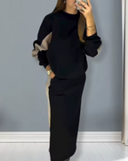 Conjunto holgado con top de manga larga y falda con abertura®