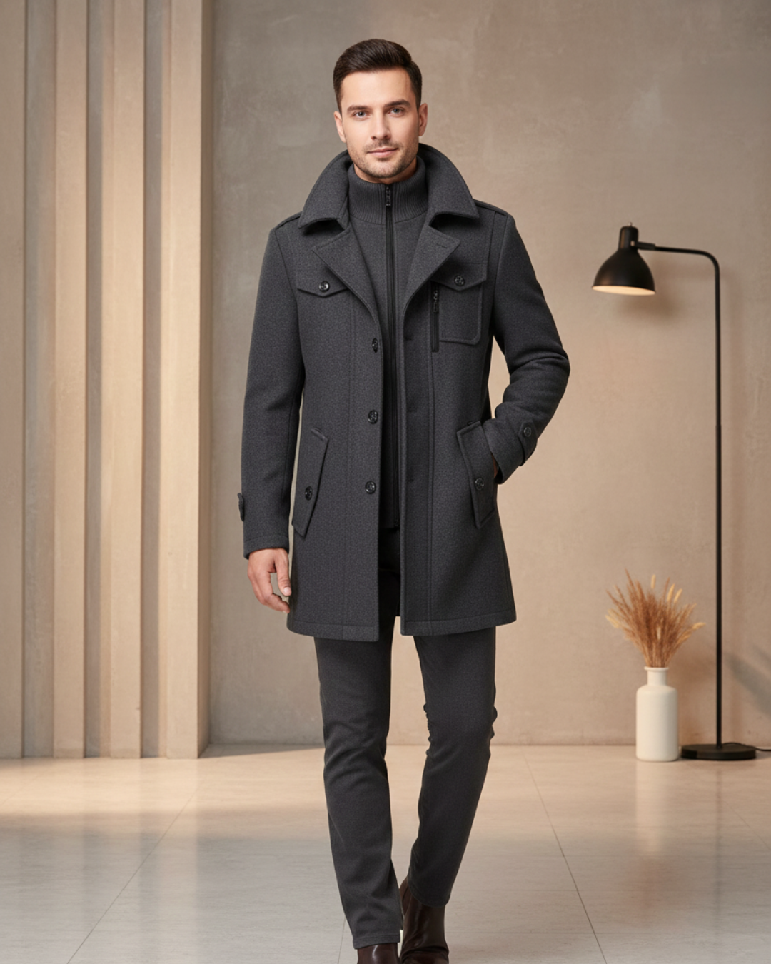 Abrigo de lana de corte medio para hombre®