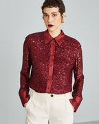 Camisa de Fiesta con Cuello y Lentejuelas de Purpurina para Mujer