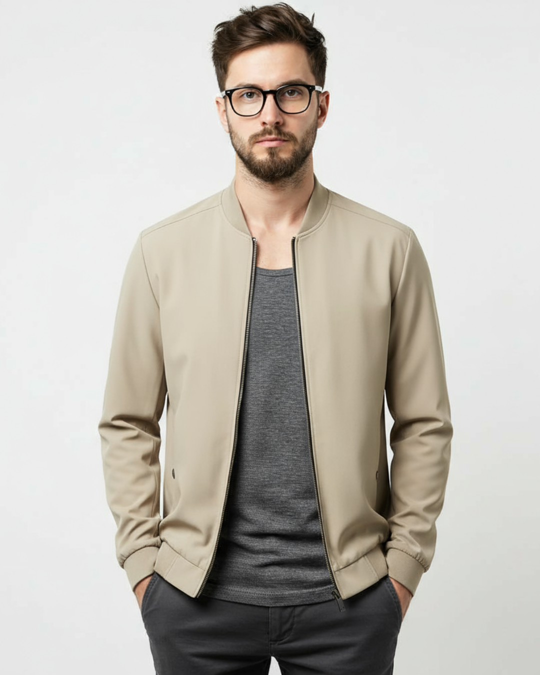 Chaqueta con cuello en V y Cremallera para Hombre