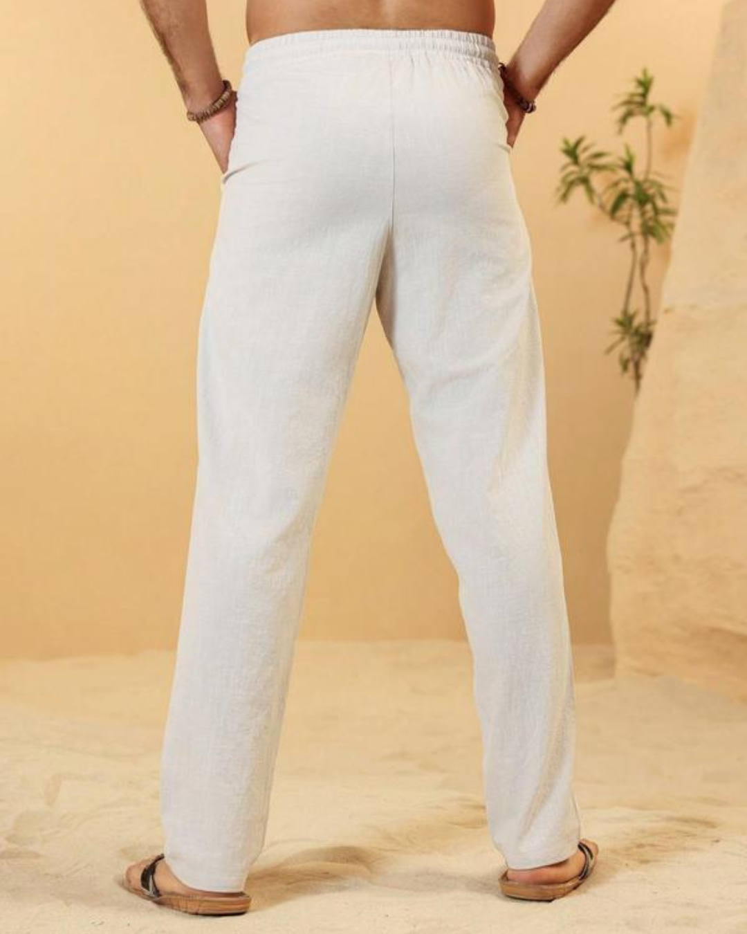 Pantalón Largo de Lino con Cintura Elástica y Ajuste Relajado para Hombre