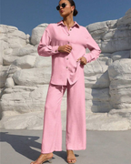 Conjunto de Camisa con Botones y Pantalón Ancho con Cintura Ajustada