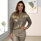 Jersey de Cuello Redondo con Estampado Metálico Dorado®